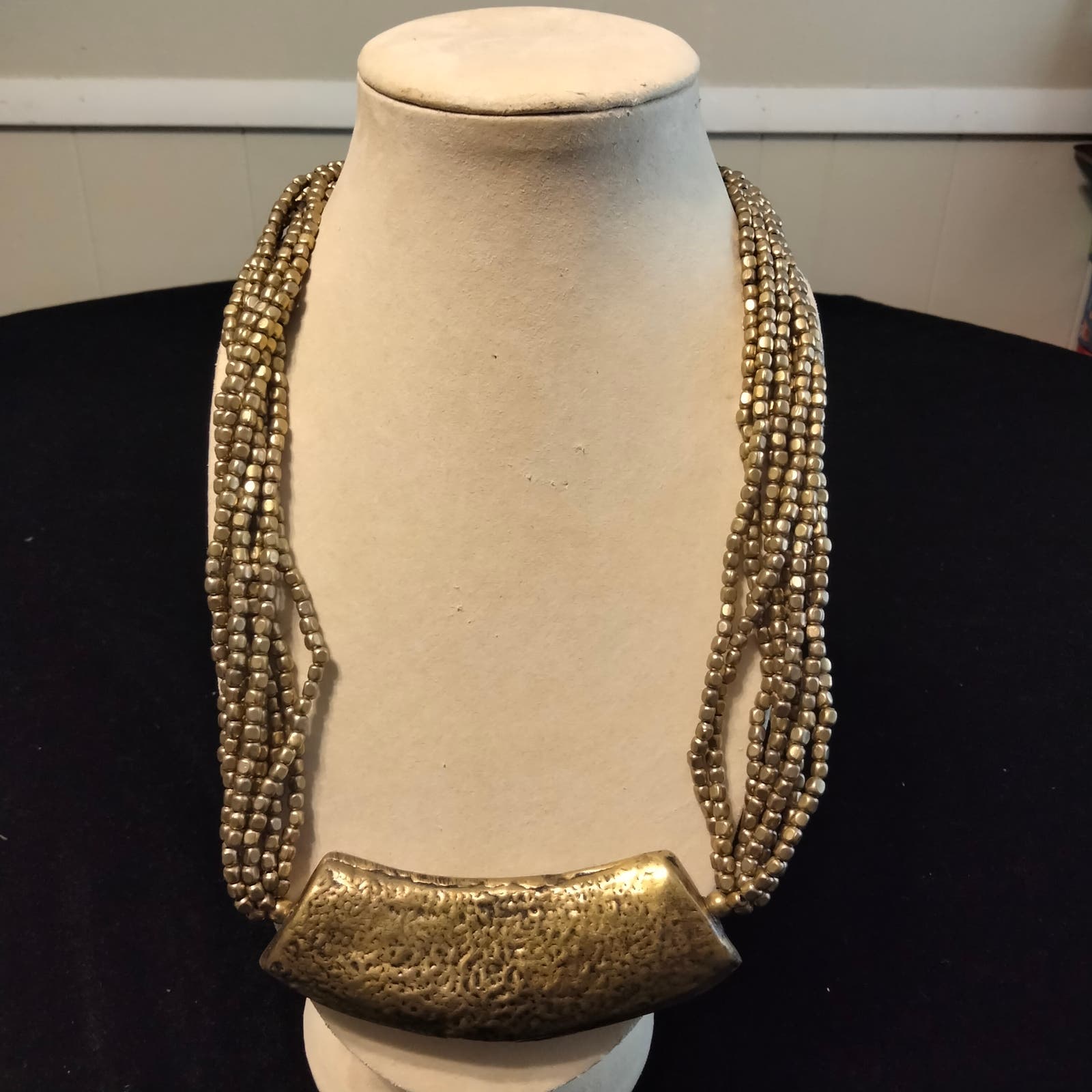 Iris Apfel & Bajalia Gold Toned Metal & Beaded Chunky Statement Necklace